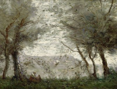 1871年の木を通したヴィルダヴレイの池 作： Jean Baptiste Camille Corot